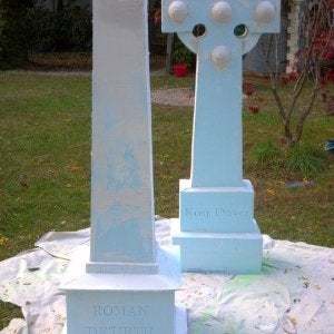 21. Gravestones now with a coating of joint compound to fill in all the seams and cracks.