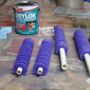 Once the pieces are carved, coat them twice with gray latex Drylok.